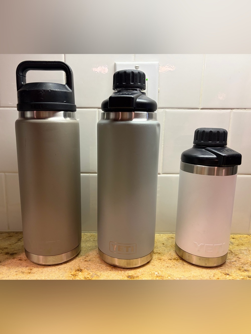 Yeti LOT of 3 Stainless Steel Insulated Bottle with Black Cap Handle